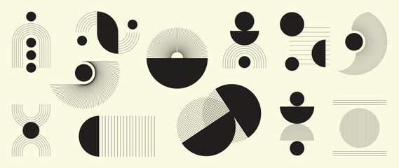 Wall Mural - hand drawn abstract minimal element mid century vector set. aesthetic contemporary stripe line art, 