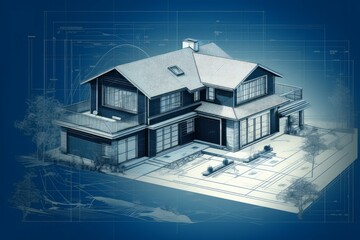 Poster - House blueprint 3d plan. Generate Ai