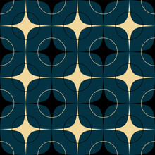 Vintage Retro 50's Style Geometric Seamless Pattern In Dark Blue Ivory Shades