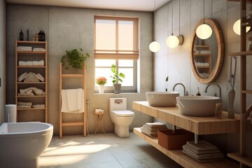 Modern bathroom morning. Generate Ai