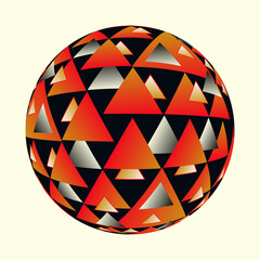 sphere with layers of triangles pattern in orange black shades