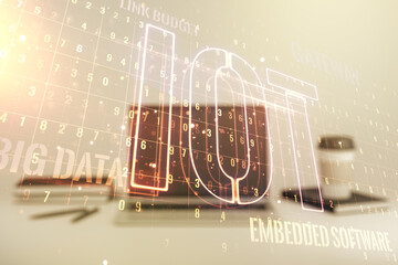 Poster - Creative IOT concept on modern laptop background. Multiexposure