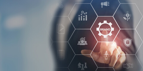 Wall Mural - build a strong brand, brand concept. .distinctive identity represents a company’s values and ideas t