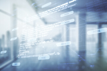 Aufkleber - Abstract virtual coding illustration on modern interior background, software development concept. Multiexposure