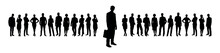 Confident Businessman Holding Briefcase Standing Foreground On His Business Team Flat Black Silhouette.