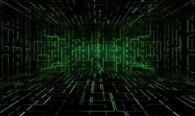 Poster - Binary matrix 1 0 bits green abstract background, generative AI