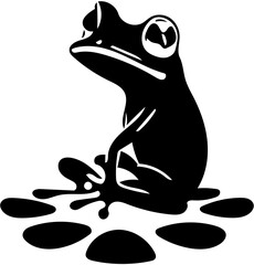 Black and white frog logo design, vector illustration of a froggy 