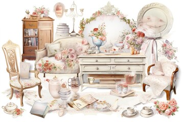 Poster - shabby chic isolated on white background. AI generated