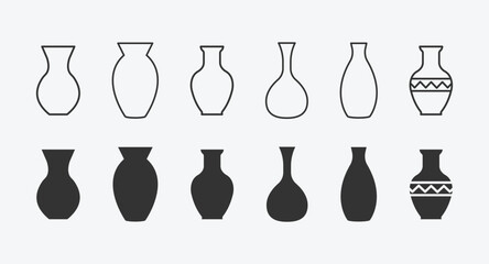 Poster - vector illustration of vase isolated icon set. linear and filled style flat decoration sign for mobile concept and web design