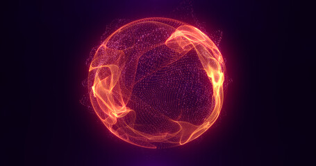 Wall Mural - abstract orange fire energy sphere of particles and waves of magical glowing on a dark background