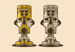 Vintage mascot character of piston with two thumbs up