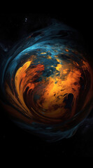 Wall Mural - Mesmerizing planet, space illustration against dark night sky. Abstract black universe background.Orange, blue. Beauty of the galaxy, nature, and celestial body in a single composition. Generative AI
