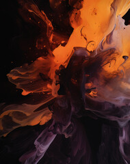 Wall Mural - orange and black abstract paint water image, featuring vibrant hues of orange, contrasting with deep