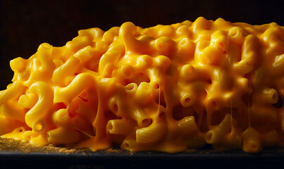 Wall Mural - Pile of macaroni and cheese sitting on top of table. Generative AI.