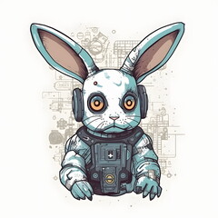 Poster - Rabbit wearing headphones and suit with camera in its hands. Generative AI.