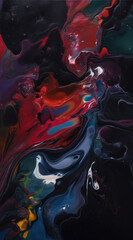 Wall Mural - colorful paint swirl texture on a black background creates a striking visual, combining vibrant hues
