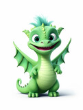 Fototapeta Dinusie - Funny cute green dragon isolated on white background