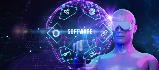Software development and business process automation, internet and technology concept on virtual screen. 3d illustration
