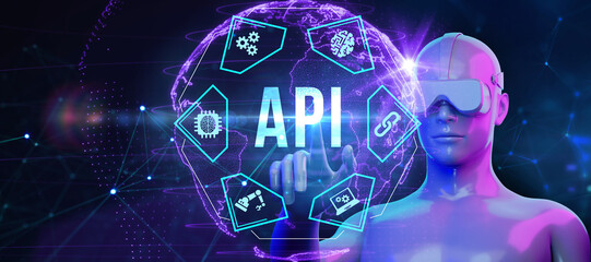 API - Application Programming Interface. Software development tool. Business, modern technology, internet and networking concept. 3d illustration