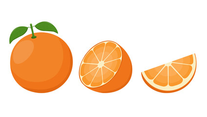 Wall Mural - set of fresh oranges. orange fruit isolated on white background. vector illustration for design and 