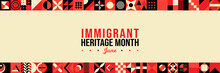 National Immigrant Heritage Month Vector Illustration. June Awareness. New York Celebration Week. Horizontal Neo Geometric Pattern Concept Abstract Graphic. Social Media Post, Website Header Promotion