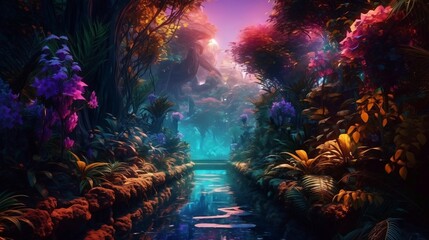 Wall Mural - magical forest in the moonlight