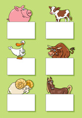 Wall Mural - farm animal characters with cards or banners design set