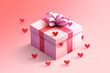 rosa pinkes Geschenk mit Herzen auf rosa Hintergrund. Querformat. Generative Ai.