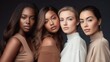 © Salsabila Ariadina - A diverse group of beautiful women with natural beauty and glowing smooth skin. Portrait of many attractive female fashion models with great skincare of all races, tones and style, Generative AI