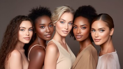 Wall Mural - a diverse group of beautiful women with natural beauty and glowing smooth skin. portrait of many att