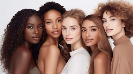 Wall Mural - a diverse group of beautiful women with natural beauty and glowing smooth skin. portrait of many att