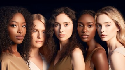 Wall Mural - a diverse group of beautiful women with natural beauty and glowing smooth skin. portrait of many att