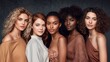 © Salsabila Ariadina - A diverse group of beautiful women with natural beauty and glowing smooth skin. Portrait of many attractive female fashion models with great skincare of all races, tones and style, Generative AI