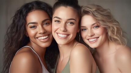 Wall Mural - a diverse group of beautiful women with natural beauty and glowing smooth skin. portrait of many att