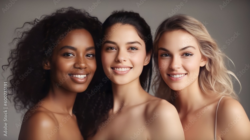 A diverse group of beautiful women with natural beauty and glowing ...