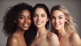 A diverse group of beautiful women with natural beauty and glowing smooth  skin. Portrait of many attractive female fashion models with great skincare  of all races, tones and style, Generative AI Stock