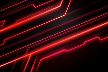 Wall Mural - Red neon lines, abstract background with lines.  Generative AI