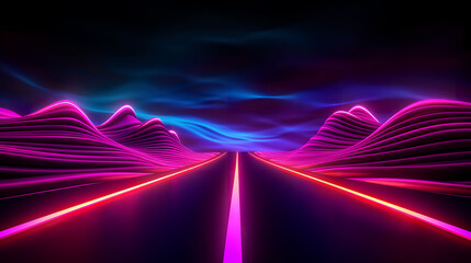 Wall Mural - neon light road background, in the style of light indigo and magenta, light bronze, seapunk, neon ar