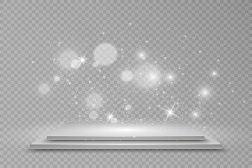 Wall Mural - podium, pedestal or platform, with sparks in the background. vector illustration. bright light. ligh