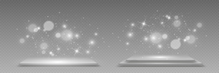 Wall Mural - podium, pedestal or platform, with sparks in the background. vector illustration. bright light. ligh