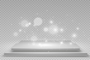 Wall Mural - podium, pedestal or platform, with sparks in the background. vector illustration. bright light. ligh