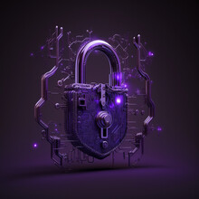 Cybersecurity Locker Backdoor Hacking Purple Steel With Gold Elements Darkweb Neon Open