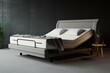 Adjustable bed base with slatted frame for optimal support and comfort. Generative AI