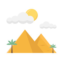 Egyptian Pyramids Summer, Sun With Cloud And Tree Illustration 