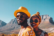 South Africa travel destination. Tourist couple in sunny nature with beautiful landscape views. Generative AI.