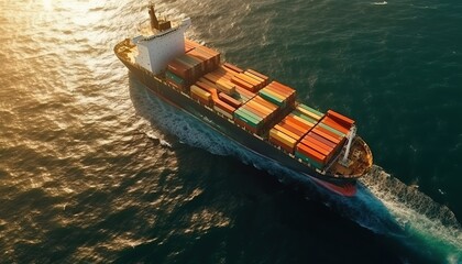 Aerial view of container cargo ship in sea