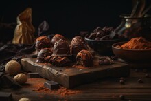 Decadent Chocolates In Liquefied Cacao. An Unforgettable Taste. Generative AI