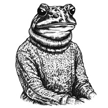 Humanized Frog Wearing A Sweater Illustration	
