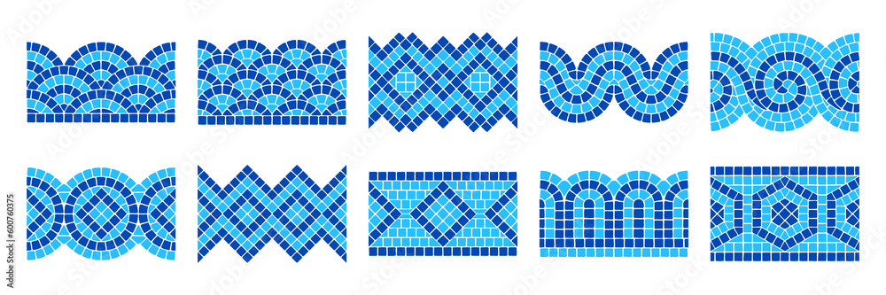 Set of ancient geometric mosaic seamless borders. Decorative antique ...