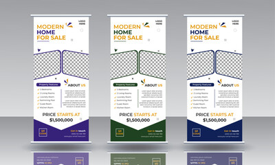 Real estate property roll up banner or modern house pull up banner design template